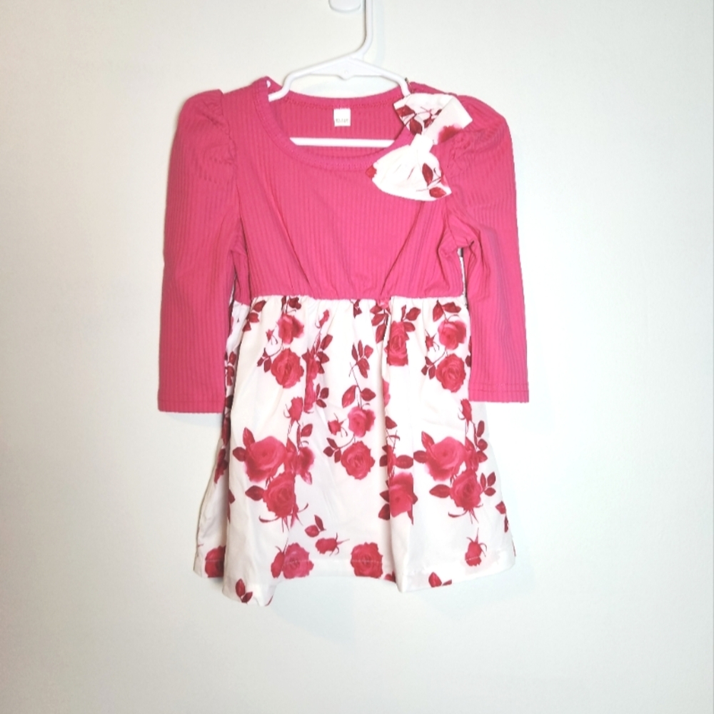 NWOT! 12-18m Pink Fit and Flare Dress with Puff Sleeves and Scoop Neck